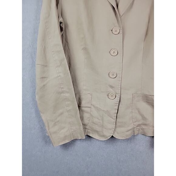 Vtg Spiegel 100% Linen Beige LS Button Up Blazer Rear Tie Size 10 Shoulder Pads - Picture 5 of 11